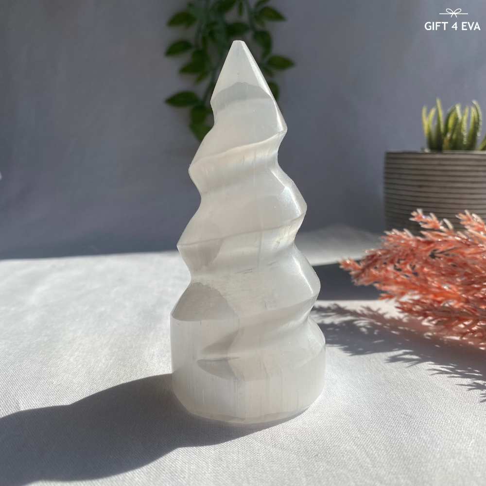 Selenite Spiral Tower - Small