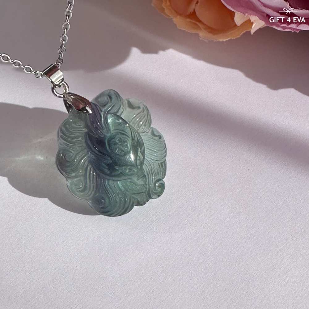 Fluorite 9 Tails Fox Pendant Necklace C