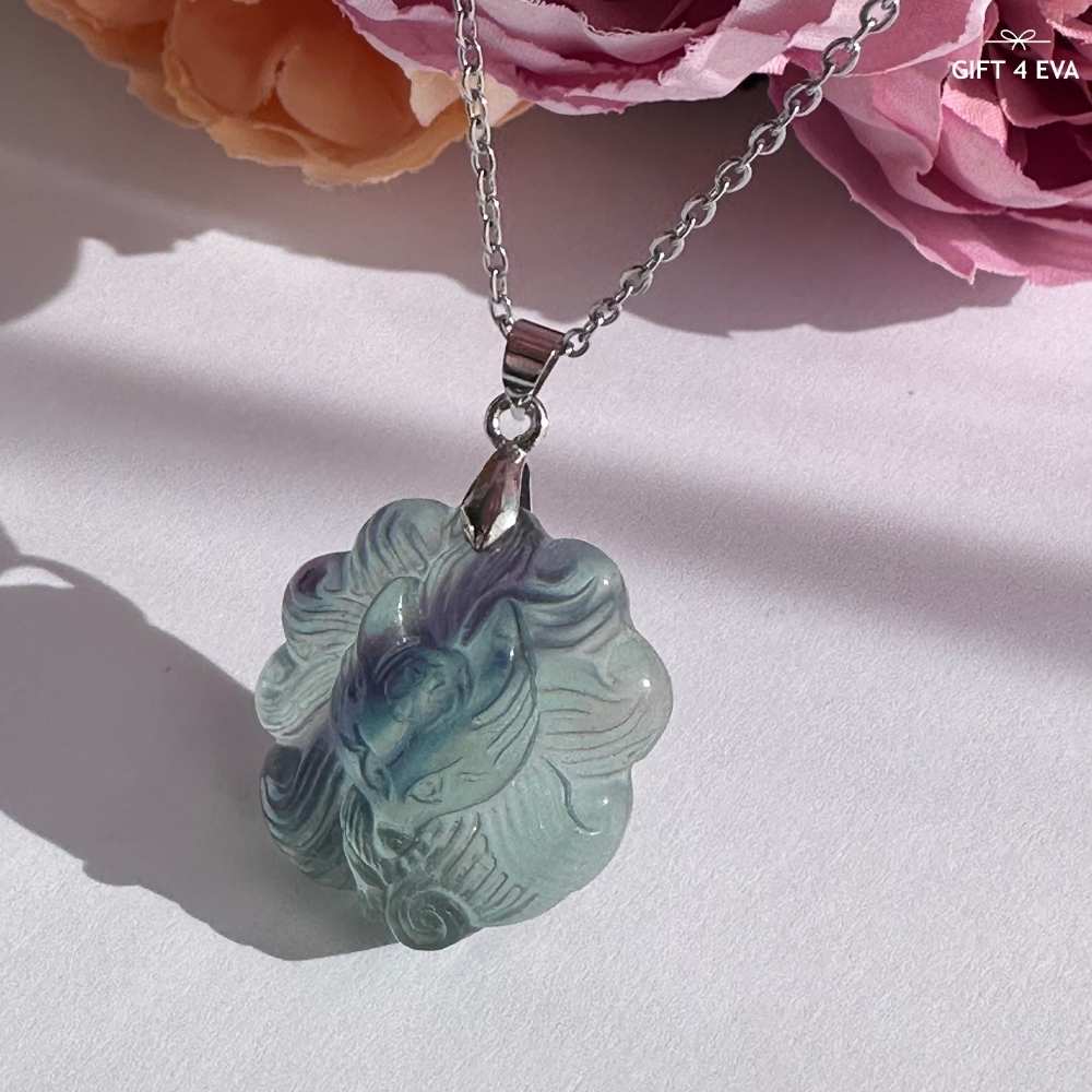 Fluorite 9 Tails Fox Pendant Necklace C