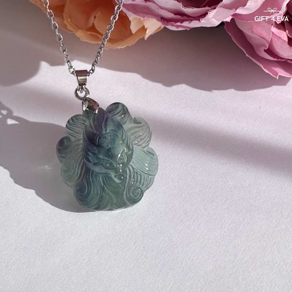 Fluorite 9 Tails Fox Pendant Necklace C