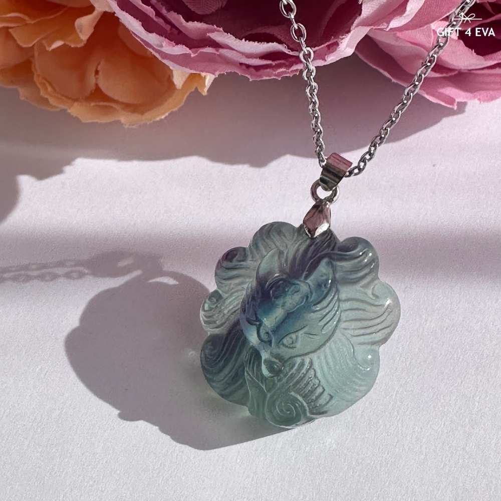 Fluorite 9 Tails Fox Pendant Necklace C