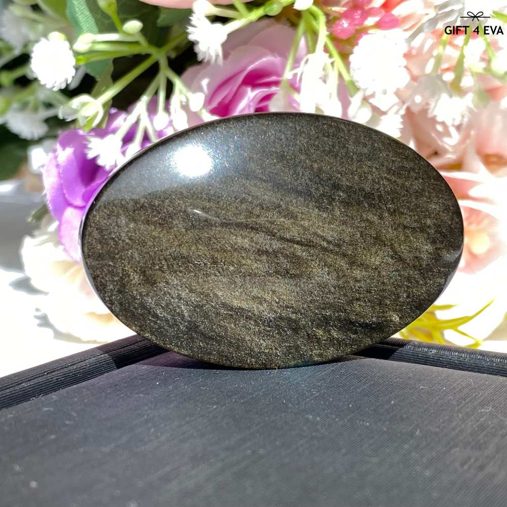 Golden Sheen Obsidian Palm Stone 48G