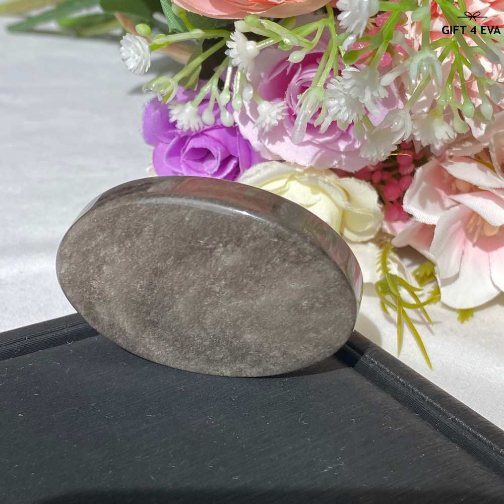 Silver Sheen Obsidian Palm Stone 48G