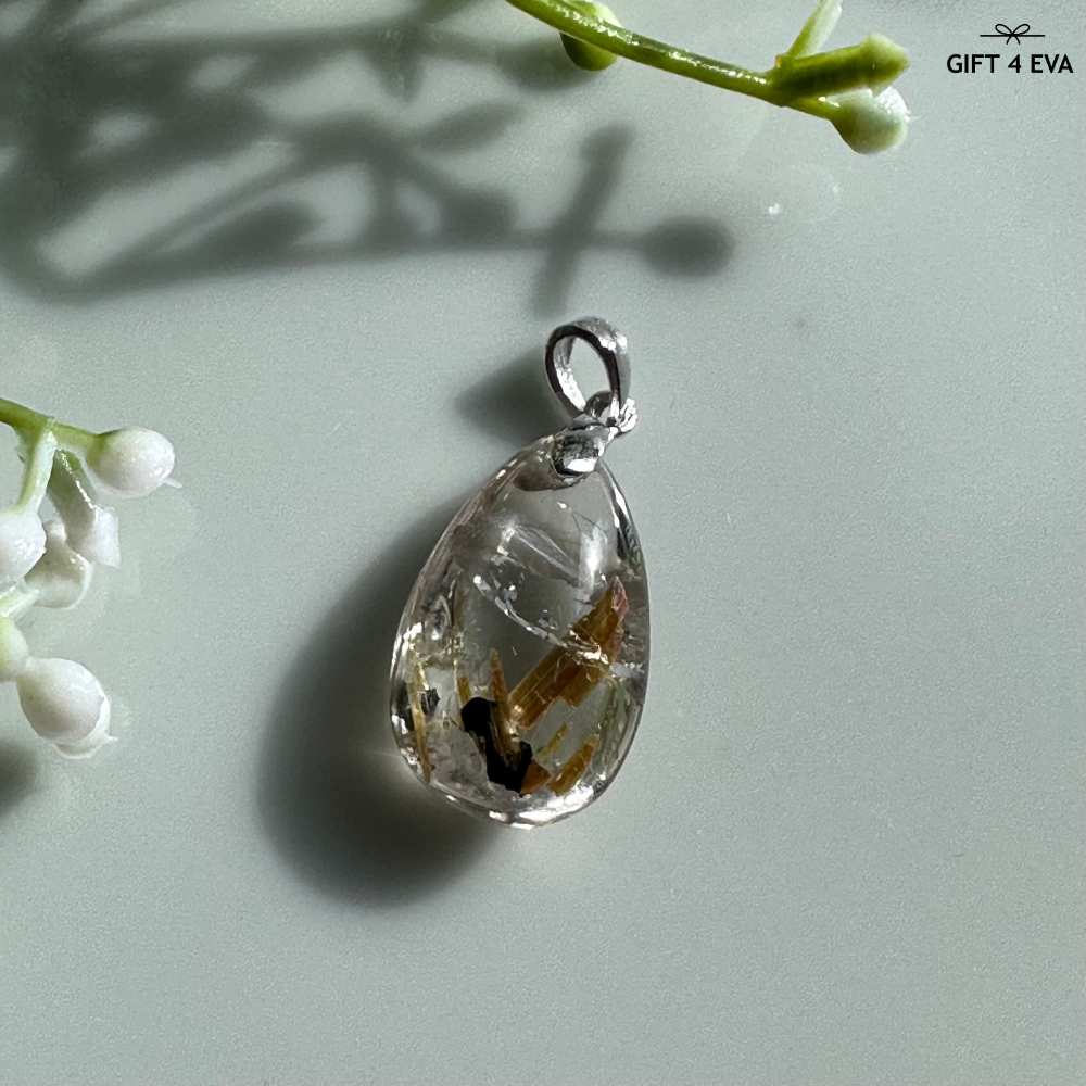 Gold Rutile 925 Silver Pendant