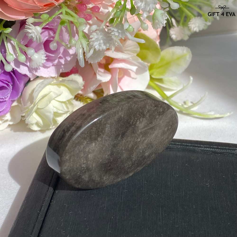 Silver Sheen Obsidian Palm Stone 48G