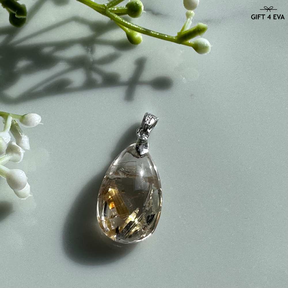 Gold Rutile 925 Silver Pendant