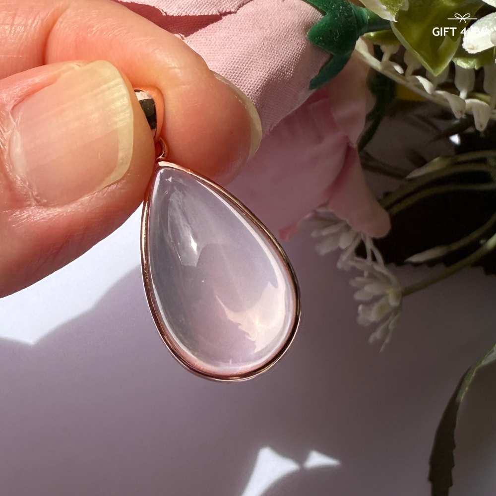 Dahlia Rose Quartz 925 Silver Pendant Rose Gold Plated