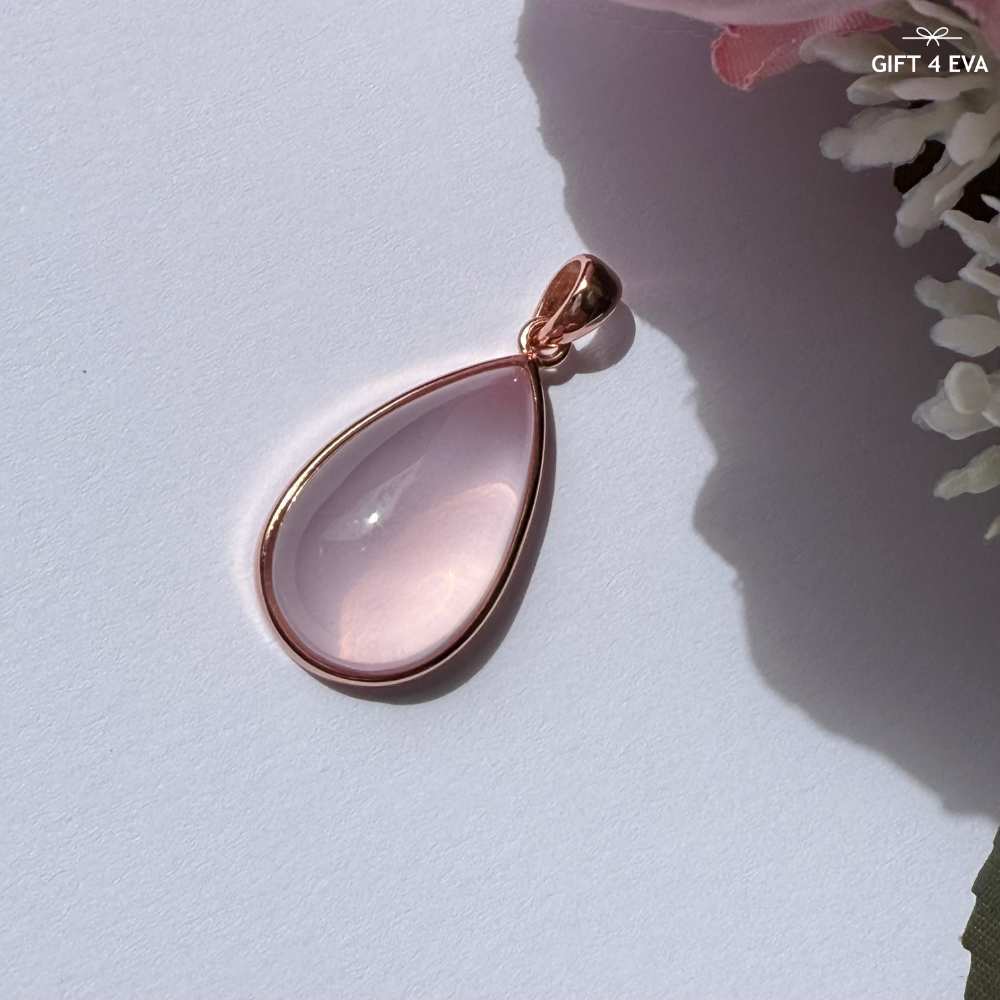 Dahlia Rose Quartz 925 Silver Pendant Rose Gold Plated