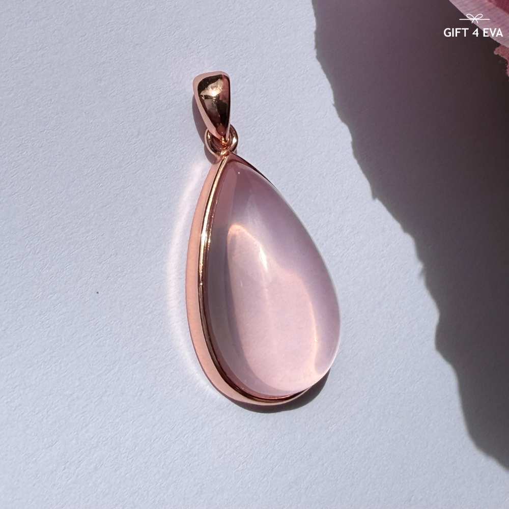 Dahlia Rose Quartz 925 Silver Pendant Rose Gold Plated