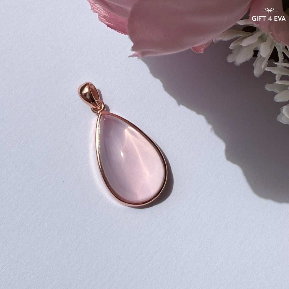 Dahlia Rose Quartz 925 Silver Pendant Rose Gold Plated