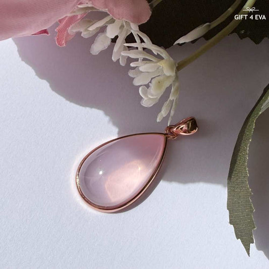 Dahlia Rose Quartz 925 Silver Pendant Rose Gold Plated