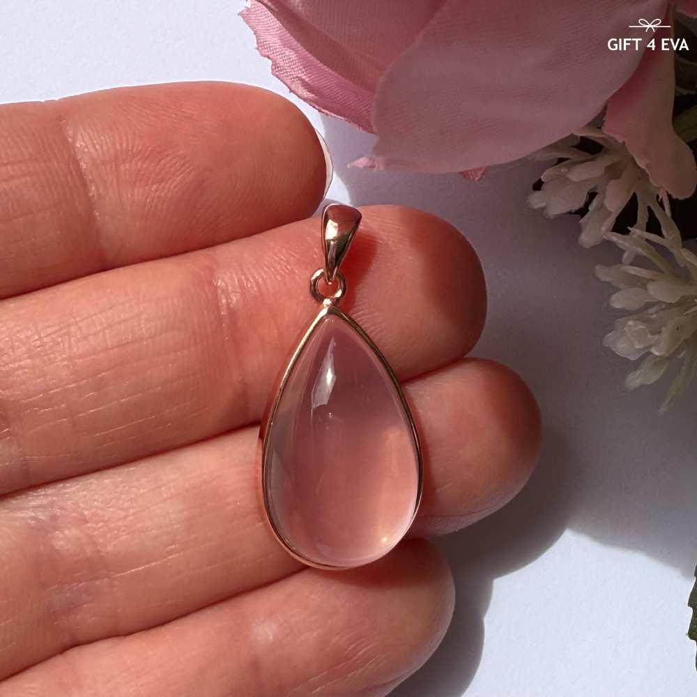 Dahlia Rose Quartz 925 Silver Pendant Rose Gold Plated