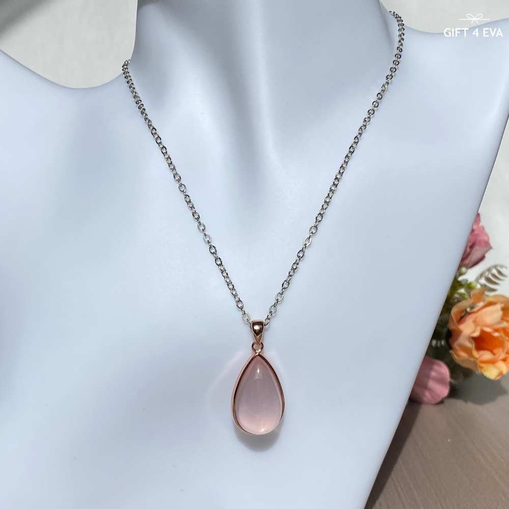 Dahlia Rose Quartz 925 Silver Pendant Rose Gold Plated