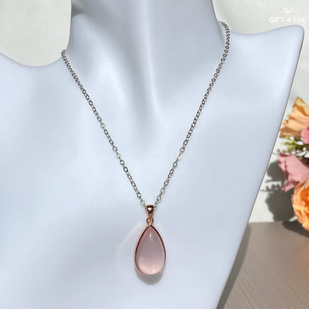 Dahlia Rose Quartz 925 Silver Pendant Rose Gold Plated