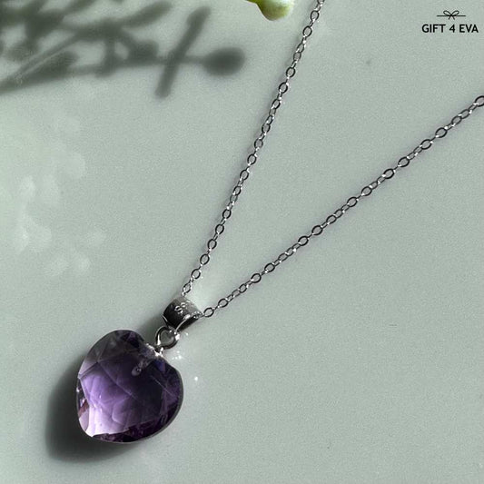 Amethyst Faceted Heart 925 Silver Pendant Necklace