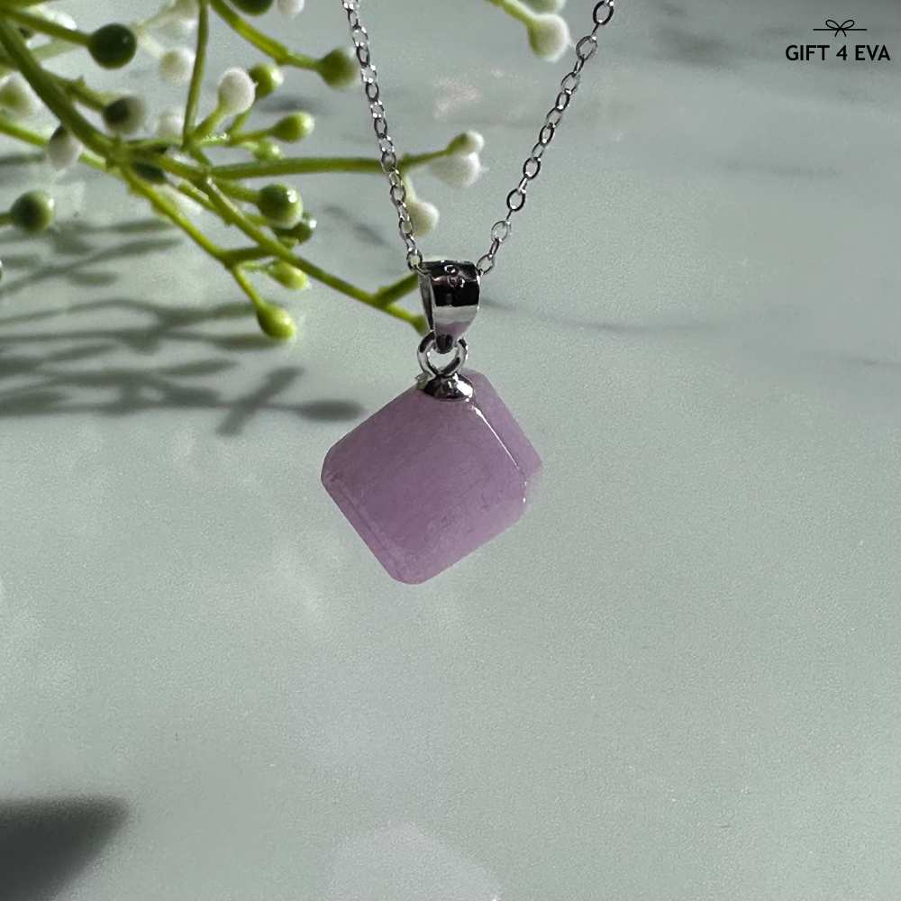 Kunzite Cube 925 Silver Pendant Necklace