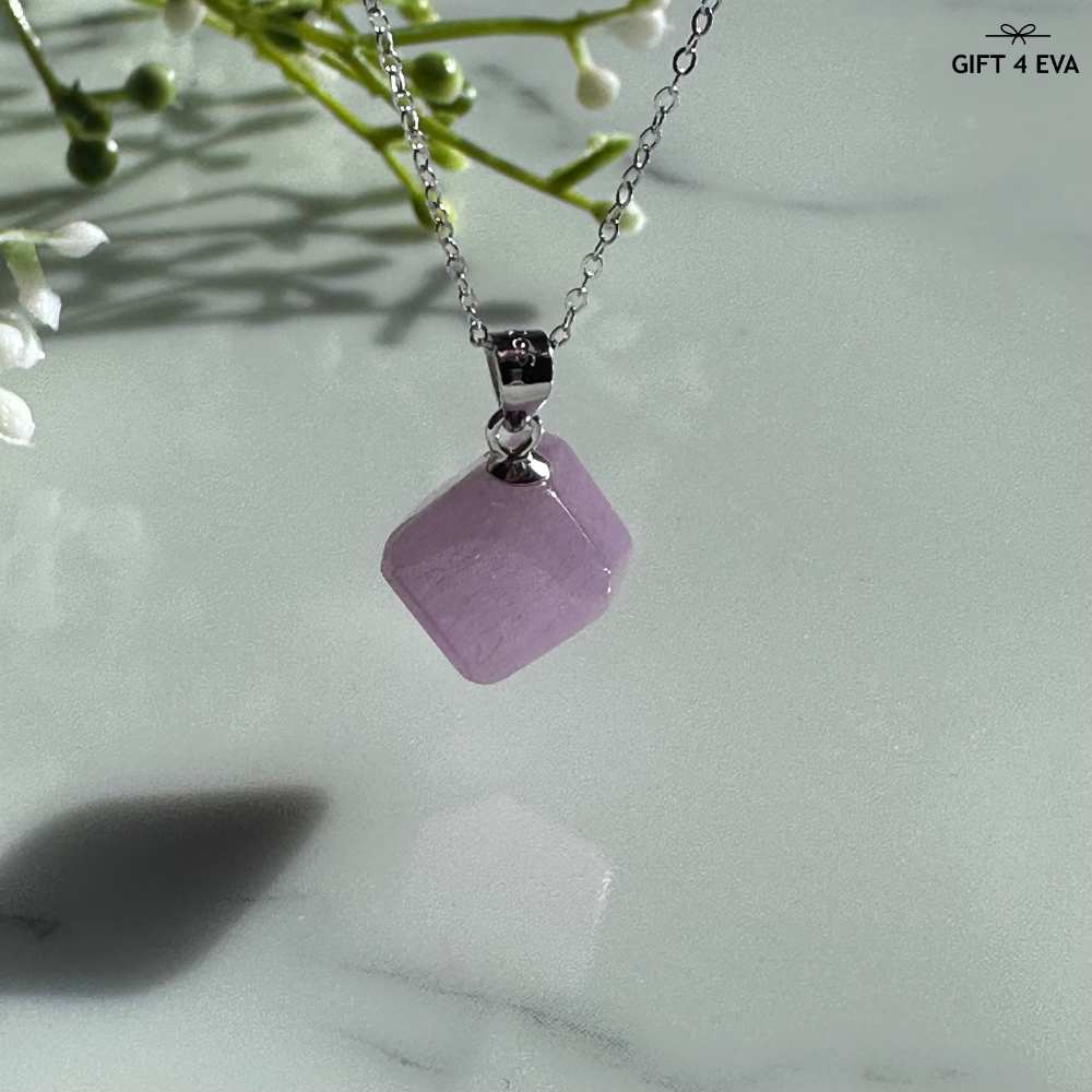 Kunzite Cube 925 Silver Pendant Necklace