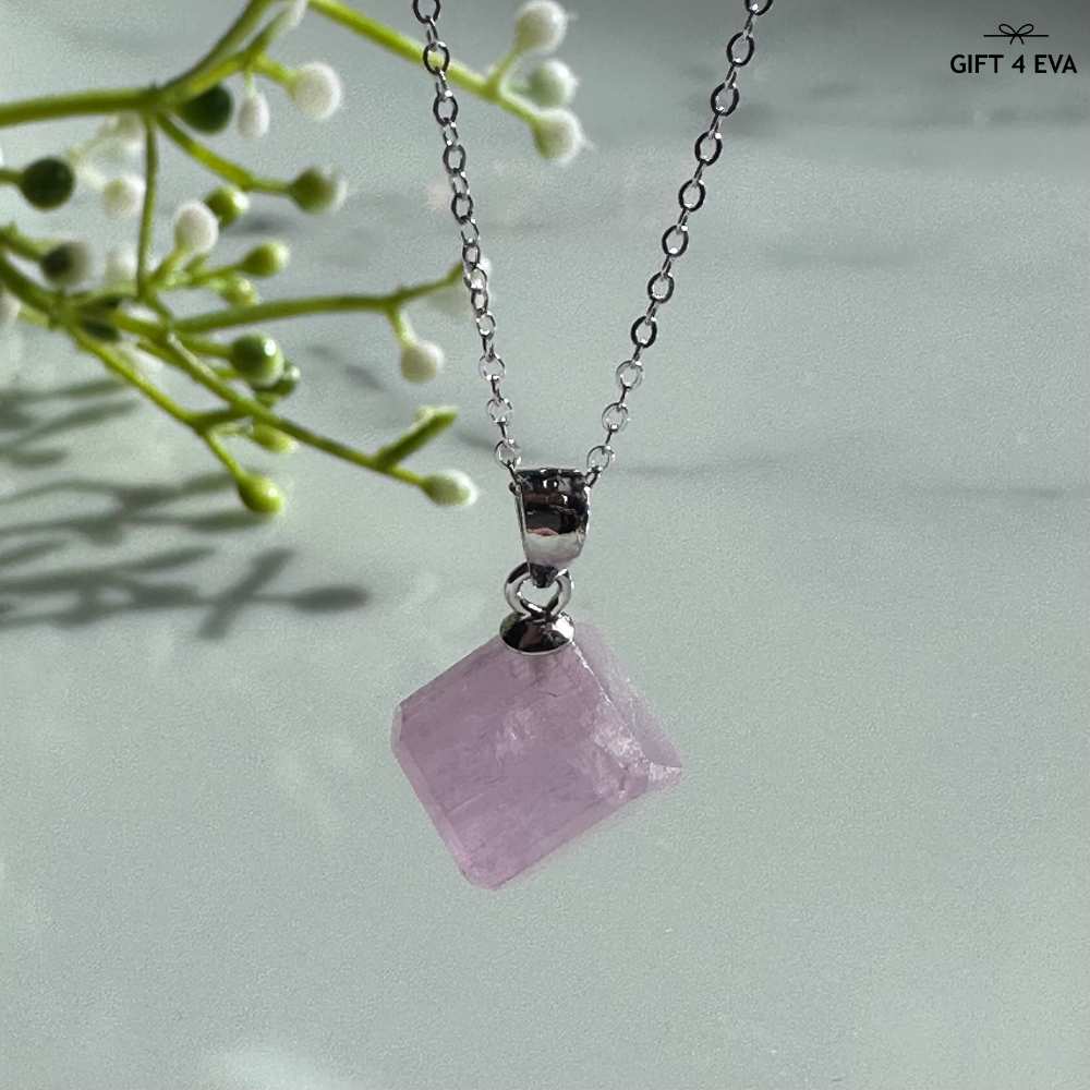 Kunzite Cube 925 Silver Pendant Necklace