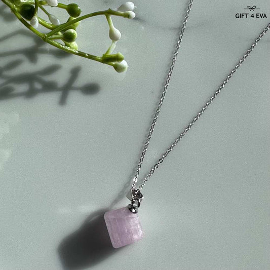 Kunzite Cube 925 Silver Pendant Necklace