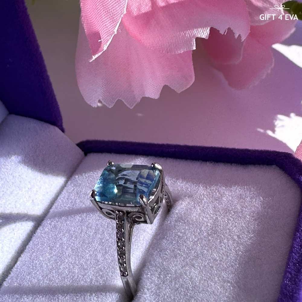 Mira Aquamarine 925 Silver Adjustable Ring