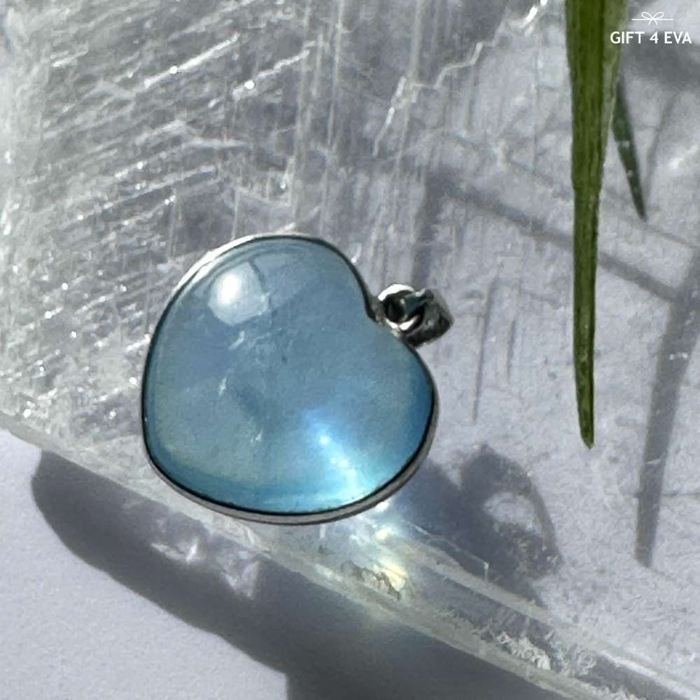 Aquamarine Heart 925 Silver Pendant