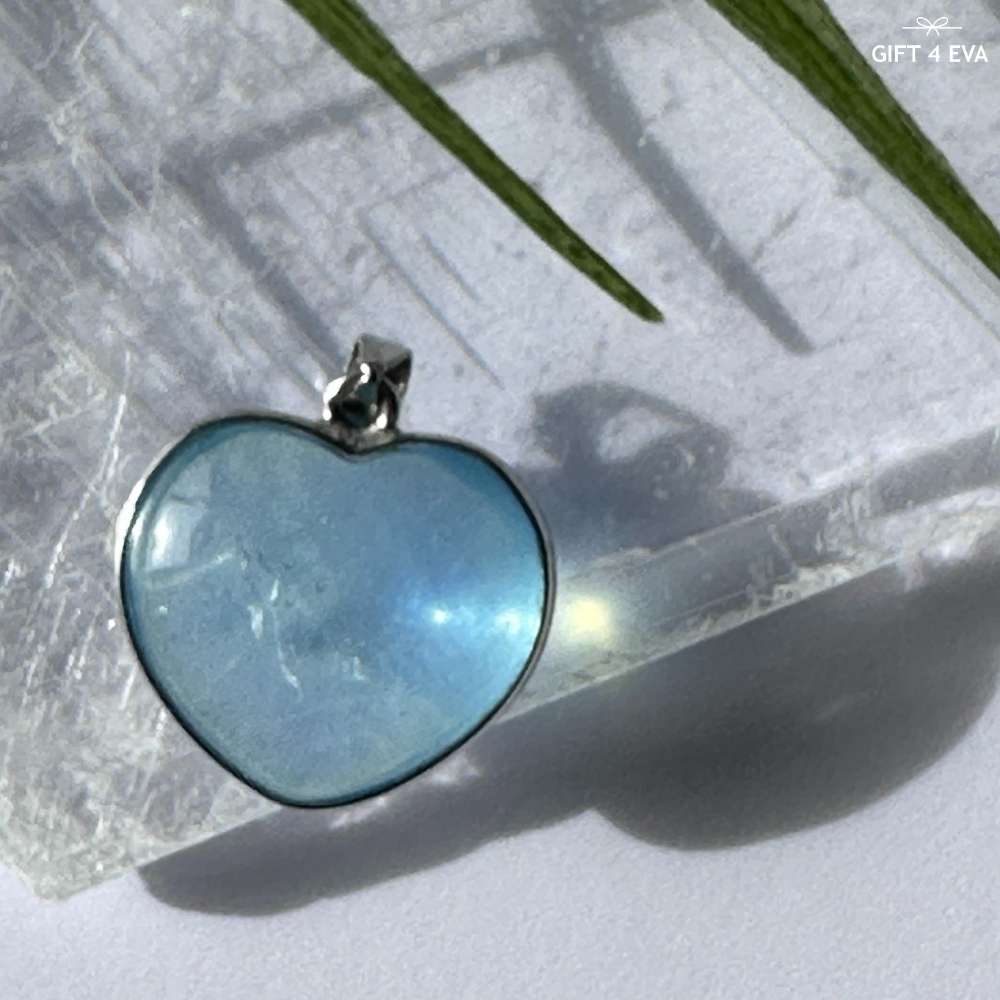 Aquamarine Heart 925 Silver Pendant