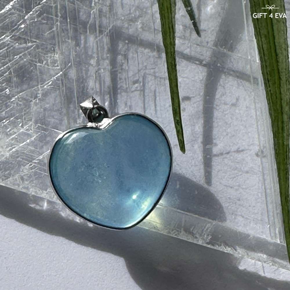 Aquamarine Heart 925 Silver Pendant